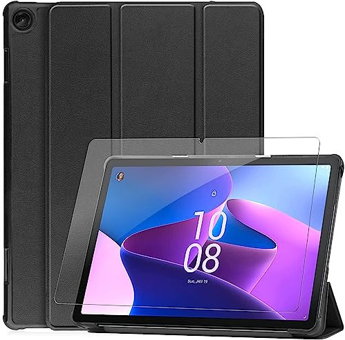 XunyLyee Cover Compatibile con Lenovo Tab M10 (3rd Gen) TB-328 10.1 Pollici con vetro temperato, Auto Sleep/Wake Sottile Stand Slim Custodia - Nero