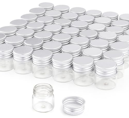 DMuuuDM Lot de 50 flacons vides en verre transparent de 10 ml pour huiles essentielles, flacons de voyage, flacons d'échantillons de liquide, décorations de conservation, de stockage, bocaux de test -