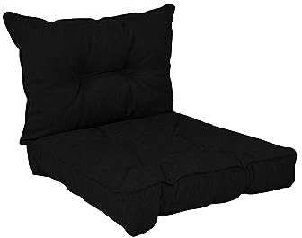 POKAR Loungekissen Stuhlkissen für Stuhl Rattanmöbel Gartenmöbel Kissen, 2er Set (1x Sitzkissen 50x50x10 cm + 1x Rückenlehne 50x40x10 cm), Schwarz