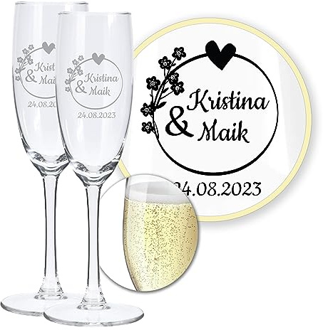LALALO Hochzeit Sektgläser 2er Geschenk-Set mit Gravur: Brautpaar Präsent & Deko zum Hochzeitstag – Sektglas personalisiert als Hochzeitsgeschenk