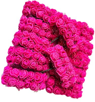 Artificial Flowers Foam Roses Hot-Pink Wedding Flowers Fake Flowers Bridal Bouquets Birthday Wedding Party Flower Arrangement DIY Crafts Accessories Home Party Decoration 144 pcs 3 Pack