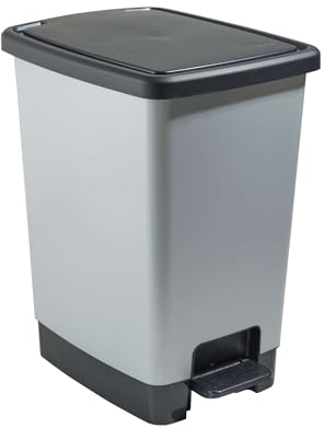 Sundis Cover Bin, Mülleimer 30l mit Pedal und Deckel, aus recyceltem Kunststoff, rechteckig, Metall-Look, mit Henkeln zum Aufhängen und Verstecken der Tasche, für Küche, Büro