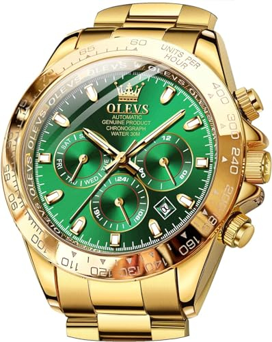 OLEVS Herrenuhren Automatik Grün Goldene Mechanische Luxus Kleid Armbanduhr mit Tag Datum Wasserdicht Uhr