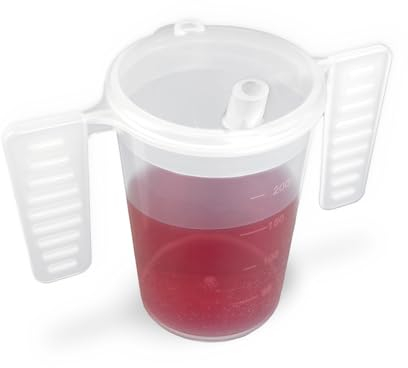 Wing Handled Beaker with Drinking Lid | Adult Beakers for Elderly Dementia Cup Adult Drinking Cup for Elderly Two Handled Drinking Cup Small Spouted Drinking Lid