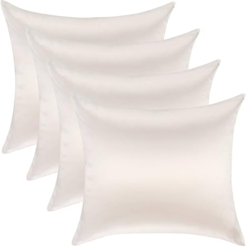 4X 100% Seide Kissenbezug 80x80cm Elfenbein - 22 Momme Hochglanz, extra weich Maulbeerseide, hypoallergen, antibakteriell, isolierend, Naturprodukt, Weiche Atmungsaktive Glatte, Natürliche Seide, für