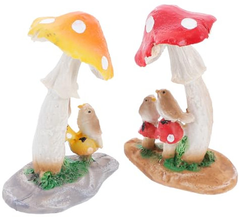 2 Stück Pilz Ornament Kuchen Zubehör Handwerk Puppenhaus Zubehör Outdoor Tier Statuen Auto Zubehör Terrarium Container Fee Medium Blumentopf Harz