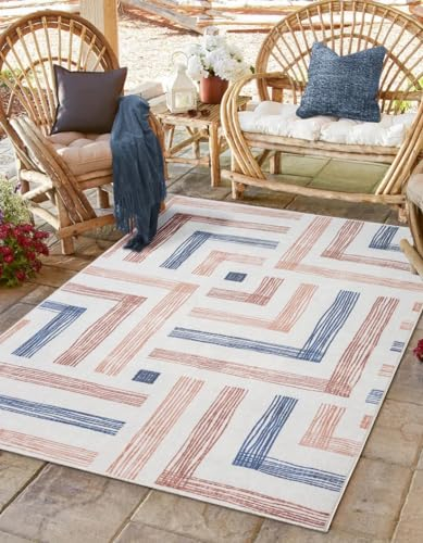 MY-RUG Outdoor Teppich wetterfest Balkon Terrasse Garten Marilla 160x230cm, Maschinen waschbar bis 30Grad, Abstraktes modernes Boho Ethno Muster Design