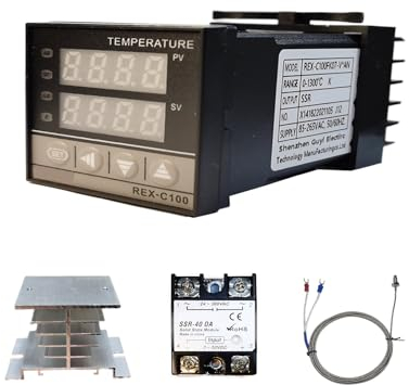 Digitaler Temperaturregler, 0-1300 ℃ Alarm PID Temperaturregler, 110–240V REX-C100 LED Temperaturregle Thermostat mit K-Typ, Thermoelement Sensoreingangsrelais TAOZHUGONG (C)