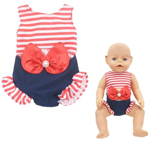 LuLiyLdJ Baby Born zubehör, Puppenzubehör, Rot Gestreifter Badeanzug, Schwimm-Set für Puppen, Badeanzug, Größe 35-45 cm, für Badespaß an heißen Sommertagen, 1 Stück