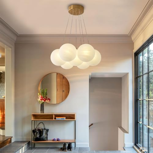 LYSDjia Kronleuchter Mid-Century Nordic Large Globe Glas Bubble Ball Deckenlampe Form Pendelleuchte Goldsockel 13 Lichter Moderne dekorative Hängelampe für Wohnzimmer Esszimmer Schlafzimmer Eingangsin