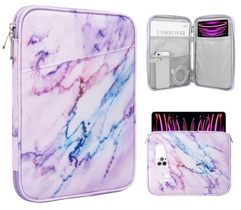 TiMOVO 13 Zoll Tablet-Hülle mit Tasche für iPad Air 13, iPad Pro 13, iPad Pro 12.9, Galaxy Tab S9+/S9 Plus/S10+/S10 Plus/S9 FE+/S9 FE Plus 12.4, Remarkable Paper Pro 11.8, Marmor Lila & Blau