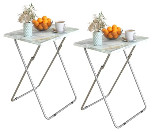 Folding TV Tray Table Set of 2,Dinner Snack Trays Table for Eating on Couch,Portable Metal Dinner Table for Small Sofa Bedside Tables with Light Weight, 15 x 18.9 x 26 in(Smoky Grey,2PCS)
