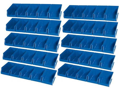 Tayg Lot de 50 armoires en plastique #51 - Organisateur à vis - Tiroirs - Boîte de rangement - Étagère murale - Étagères rectangulaires en plastique - 52 x 17 x 8 cm