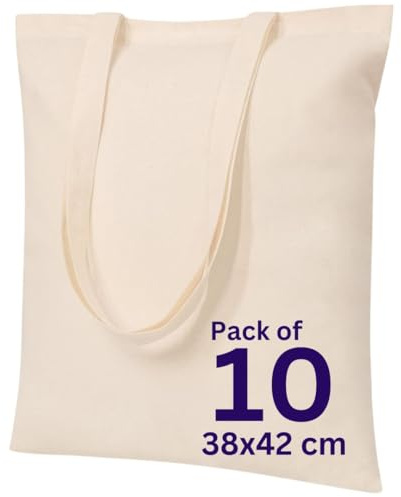 MINIMARG 100% Cotton Canvas Bags for Grocery, Plain Tote Bags to Decorate, eco-friendly Canvas Reusable blank Tote Bags made with Premium Quality Fabric - Size 38x42cm+65cm long Handle