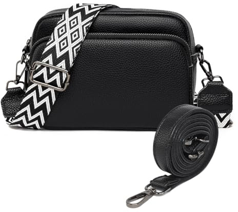 TIAASTAP Cross Body Bag Women - Leather Handbags & Shoulder Bags with Adjustable Wide Strap Camera Crossbody Bags for Ladies Girls Travel Shopping Work Daily Use (Z02 Black)