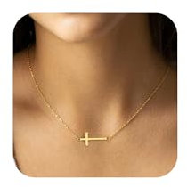 TINGN Kreuz Kette Damen, 14K Gold Vergoldet Halskette Mit Anhänger - Personalisierte Goldkette Modeschmuck Geschenke Für Frauen Und Mädchen