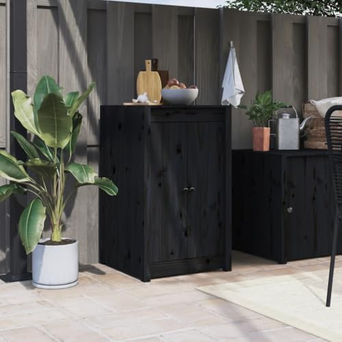 CINDERFUL Ante da Cucina da Esterno Nere 50x9x82 cm Legno Massello di Pino,Anta da Cucina da Giardino in Legno Massiccio con Pomelli in Metallo per Cucina Esterna con Montaggio a Scomparsa