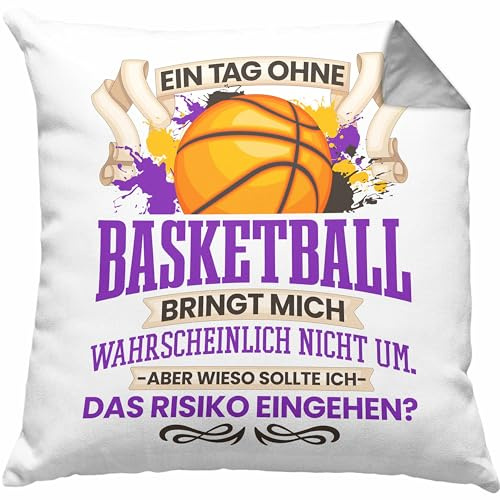 Trendation Basketball Kissen mit Füllung 40x40 Geschenk für Basketballspieler Basketball Trainer Coach Lustiger Spruch Geschenkidee Männer (Grau)