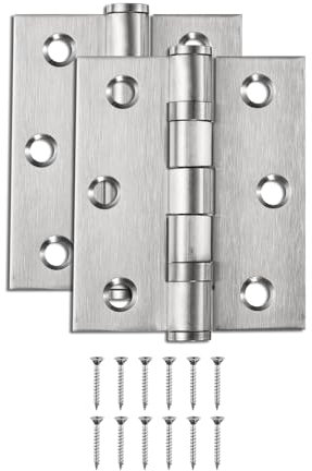 sourcing map 2Pcs 3.4x2.8x0.1 Door Hinges with 6 Holes and Screws Ball Bearing Interior Door Hinges Symmetry Holes Layout for Bedroom, Bathroom, Living Room, Silvery