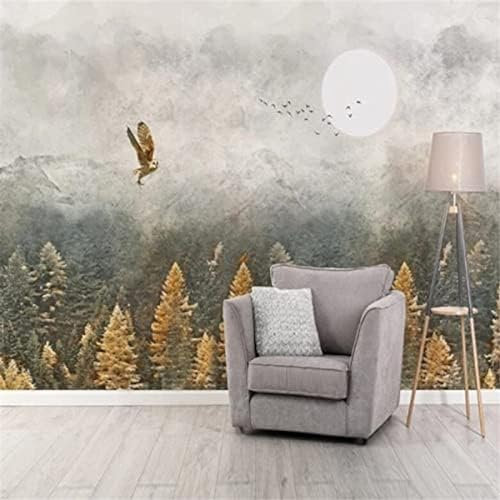 XLMING Nostalgischer Handgemalter Wald-Bergvogel 3D Tapete Wohnzimmer Sofa Schlafzimmer Esszimmer Home Dekoration Wand-400cm×280cm
