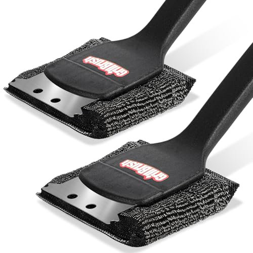 Aukivon 2PCS Upgraded Grill Brush for Outdoor Grill, Efficient Cleaning, Steel Fiber Bristle Free Grill Brush for Cast Iron/Porcelain/Charcoal/Stainless Steel Grates, Gift for Men/Dad
