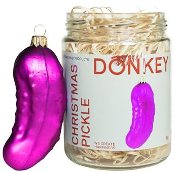 Weihnachtsgurke im Glas - Pinke Weihnachtsgurke aus Glas als Anhänger für den Weihnachtsbaum. Lustiger Christbaumschmuck im Gurkenglas, Aufbewahrung.