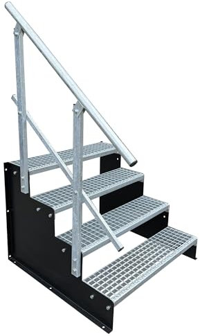4 Stufen Standtreppe schwarz 18 cm Stufenhöhe 90 cm Breite 72 cm Höhe 1x Geländer