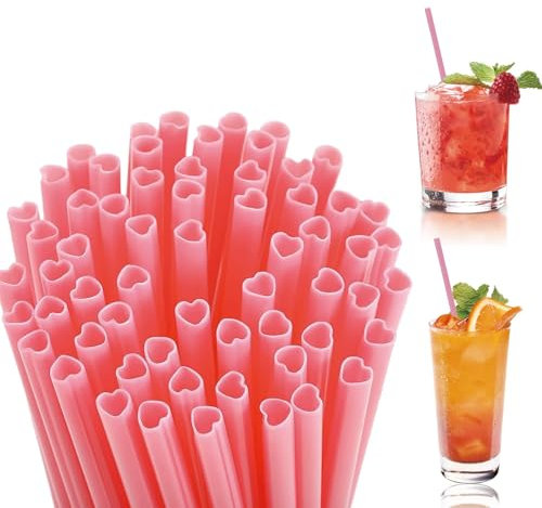 60pcs Pink Heart Shaped Straws Reusable Drinking Pink Straw Individually Wrapped Cute Straw Cocktail Straws Valentine's Day Decor Bridal Shower Pink Party Favors Wedding Supplies