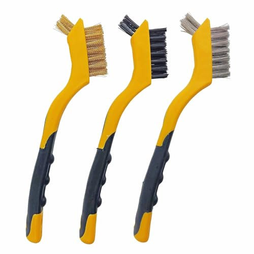 The ORIGINAL Mini Wire Brush Scrapers (Brass, Stainless Steel & Nylon Bristles) for Multi-Purpose Uses with Custom Ridged Soft Grips for Complete Control