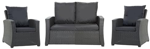 Setgarden® Set aus Rattan, 4-5-Sitzer, für Sofa, Schaukelstuhl und Wohnzimmer, bequem für Innen- und Außenbereich, Polyester, wasserdicht (Schwarz, 110 x 60 x 50 cm / 2 x 50 x 56 cm)