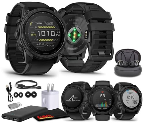 Garmin Tactix 8 51mm Solar Charged Display Elite Premium Tactical GPS Smartwatch, Includes Applied Ballistics Elite Solver, Built-in Flashlight, 48 Days Battery Life Bundle + Earbuds and More