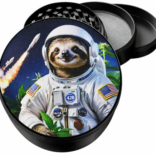 Large Metal Grinder - Four Piece Grinder with Magnetic Top, Shark Teeth & Pollen Catcher - for Tobacco, Dry Herbs & Spices with Sloth (60mm)