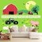 Papier Peint Panoramique 250 x 175 cm Revêtement mural pour salon chambre, Dessin Animé Animaux De La Ferme motif Papier peint intissé Vert moderne Décoration