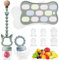 Beeoecm Ciuccio Frutta Neonati, Ciuccio per Alimenti Neonati, 2 Ciuccio per Frutta con 6 Capezzoli in Silicone, 1 Catenella per Capezzoli, 1 Stampo per Cubetti di Ghiaccio 3 a 6+ Mesi (Verde)