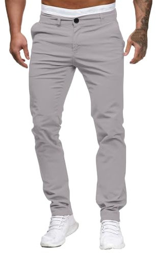 Pantalon chino pour homme, coupe ajustée, extensible, coupe ajustée, jambe droite, léger, confortable, pantalon chino d'affaires, gris, L