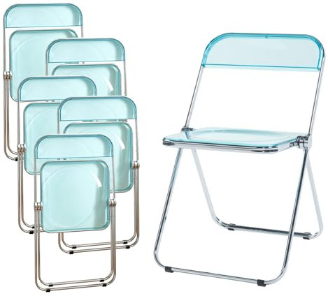 [en.casa] Klappstuhl Pornainen 6er Set Stuhl klappbar Esszimmerstühle 74 x 46 x 47 cm Schreibtischstuhl Belastbarkeit 120 kg Küchenstühle Metallgestell Hellblau, transparent