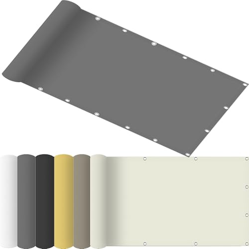 Sonnenschutz Balkon 85 x 450 cm Seitenmarkise Schattierungsnetz Polyester Wasserabweisend mit Ösen Und Befestigungsseile für Camping Patio Schwimmbad, Hellgrau