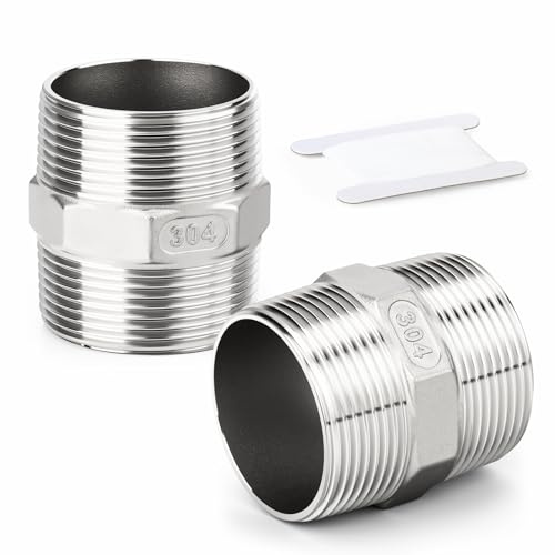 ERGAOBOY 2Pcs SS304 2 Male BSP Thread Straight Hex Nipple Fitting | Equal male threaded ends, hex center wrench drove, airtight tight seals, suitable for fluid pipeline connection