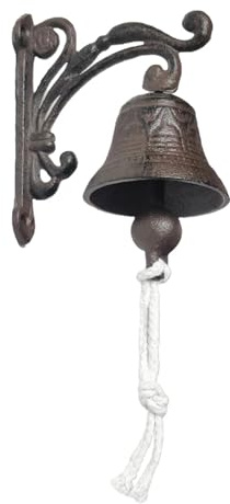Cast Iron Doorbell Brown Vintage Dinner Bell Handmade with Rope Z Metnal | Rustic Wall Mounted Hanging Doorbell for Porch Garden Home Entryway Kitchen, Rust-resistant