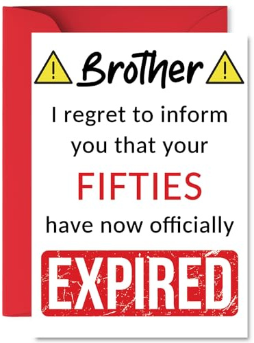 Funny 60th Birthday Cards for Brother, Your Fifties Have Expired | Happy Birthday Card for Brother from Sister Step Sibling, A5 Banter Joke Humour Bday Greeting Cards Gift
