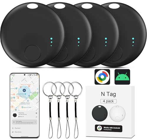Air Tracker Android, 4 Pack Smart Tag Schlüsselfinder Key Finder kompatibel mit Google Find Hub APP (Android NUR), Bluetooth Tracker für Gepäck,Brieftasche,Koffer(Schwarz)