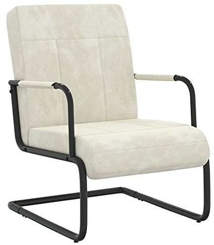 QUAHEAS Freischwinger Cremeweiß Samt, Metallgestell, Bequemer Armlehnstuhl für Wohnzimmer, Schlafzimmer, Esszimmer, Büro, Max. 110 kg Tragfähigkeit