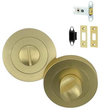 AXS Hardware Bathroom Turn & Release with Deadbolt, Antique Brass, Emergency Release, Single, 44mm Backset, 54mm Backset, Aluminium, Privacy Locking (Satin Brass, Pack - 44mm Backset)