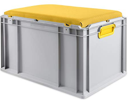 aidB Eurobox NextGen Seat Box, gelb, (600x400x365 mm), Griffe geschlossen, Sitzbox mit Stauraum und abnehmbarem Kissen, 1St.