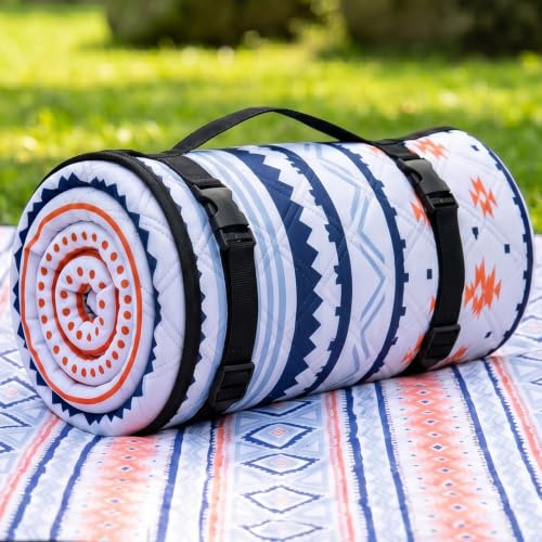 Wolfwise Manta Picnic Impermeable, Grande Mantel Camping 200x200 cm Pliable con Sangles Réglables et Bandoulière, Picnic Blanket para Playa, Jardín, Camping, Viajes y Senderismo, Azul