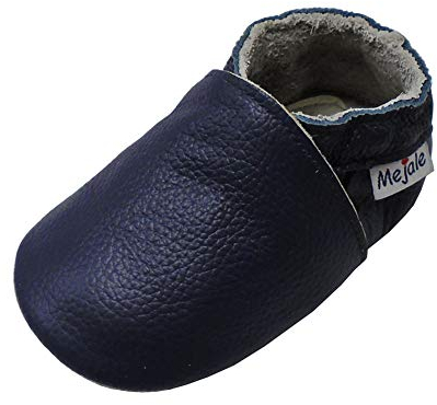 Mejale Premium Weiche Leder Lauflernschuhe Krabbelschuhe Babyschuhe Mokassin(Marineblau,6-12 Monate,M)