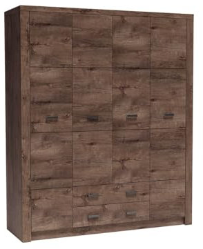 Mirjan24 Drehtürenschrank Indiano I-18, Kleiderschrank mit 2 Schubladen und 3 Kleiderstangen, Elegantes Schlafzimmer Schrank (Esche Dunkel)