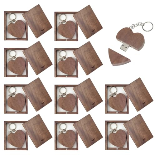A Plus+ 10 Pièces 64 Go Clé USB Coeur en Bois USB Flash Drive avec Coffret en Bois Parfait pour Le Mariage