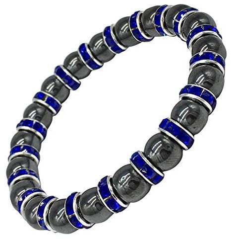Helena Rose Bracelet - Black Tourmaline Gemstones with Sparkling Blue Rhinestone Crystals - Spiritual Bangle for Men & Women - with Jewellery Gift Box