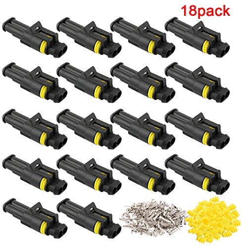 QitinDasen 18 Set 2 Pin Waterproof Car Electrical Connectors, Sealed Waterproof Electrical Connector Plug Socket Kit, for Car Truck Boat